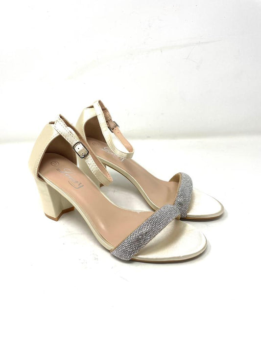 rhinestone band sandal with comfortable heel 5 cm