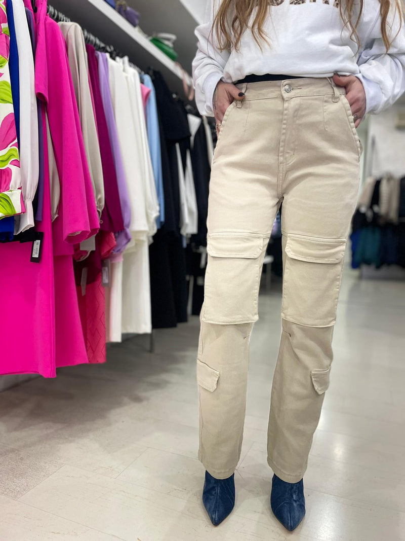 Jeans doppio tascone gamba larga