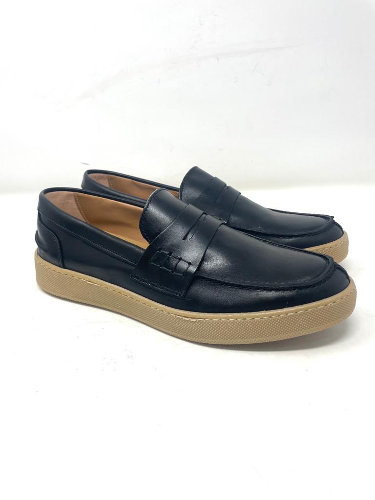 Real leather boat moccasin with amber base
