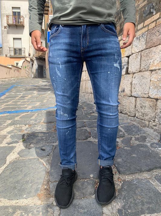 jeans regular fit strappi e schizzi