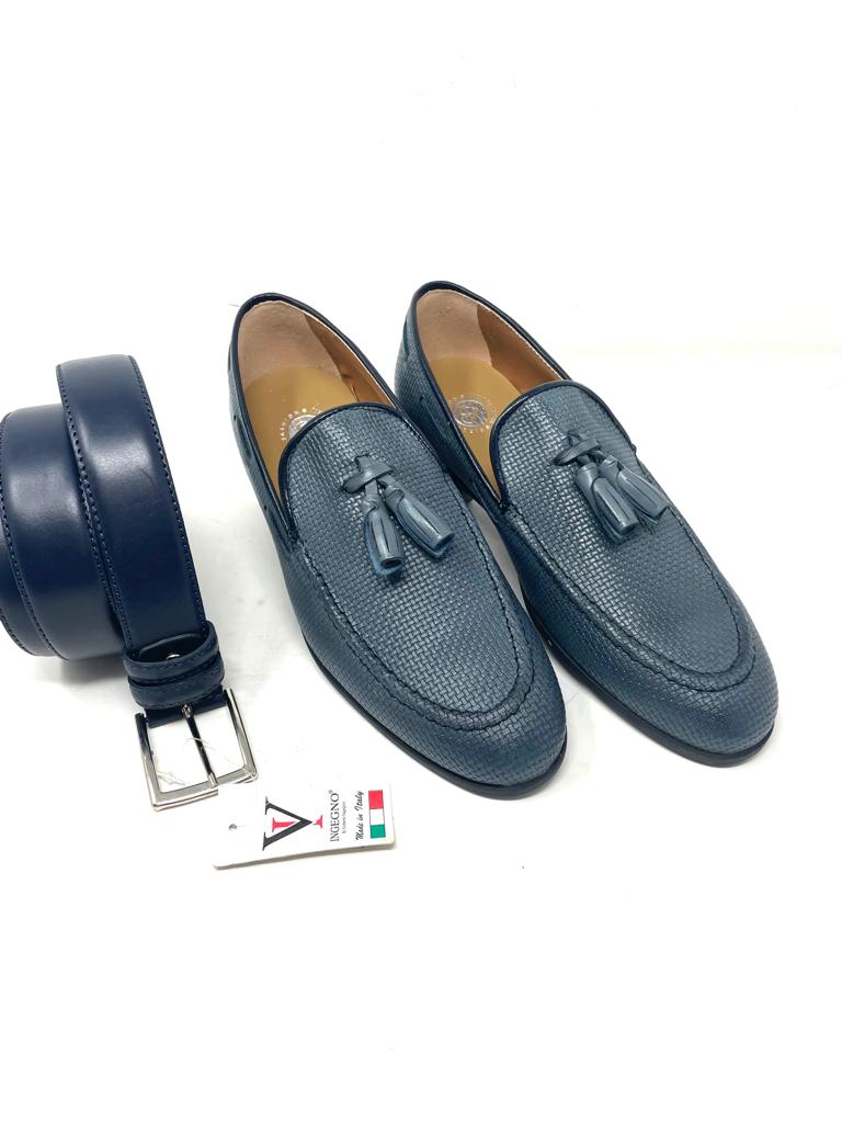 Men's woven leather moccasin with tassels
 made in Italy