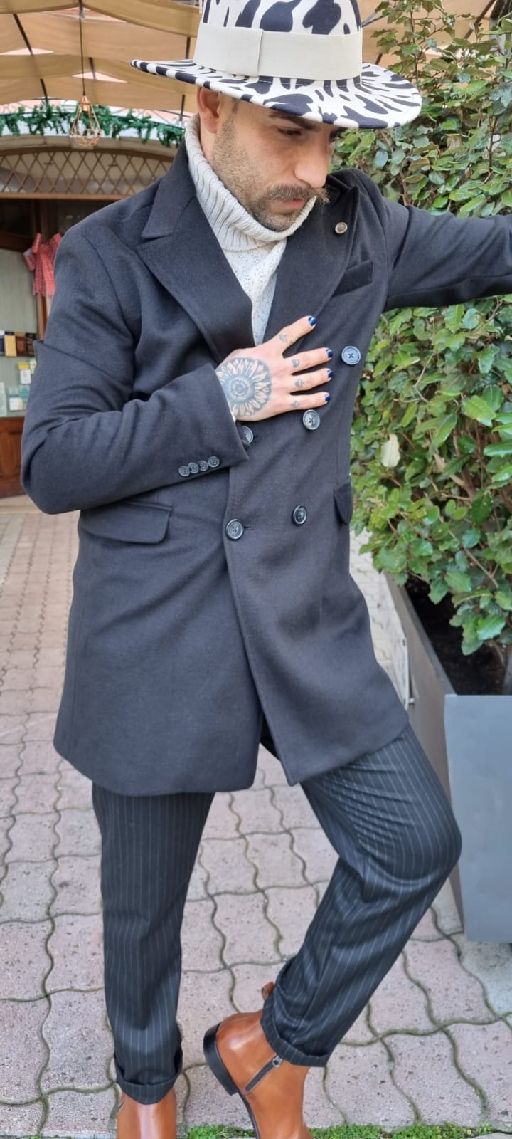 Cappotto uomo in panno doppio petto con martingala - Bibop Fashion