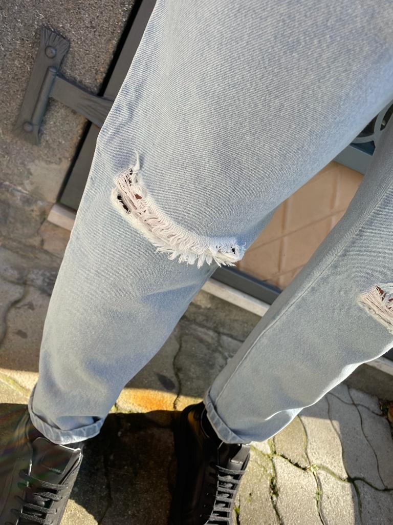 Jeans uomo elastico lavaggio chiaro doppio strappo - Bibop Fashion