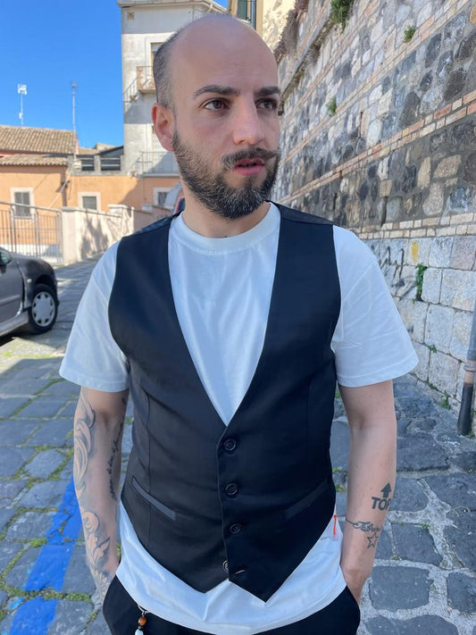 Men's black shiny effect vest