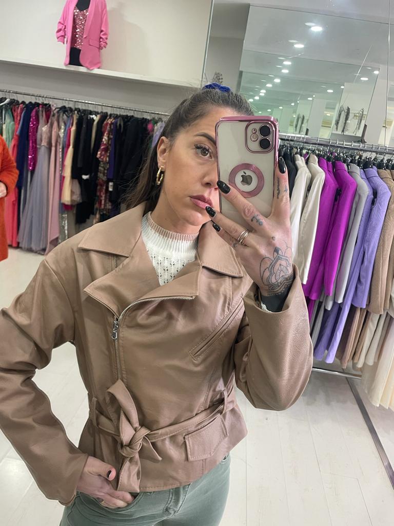 Giubbottino donna eco pelle zip con cintura