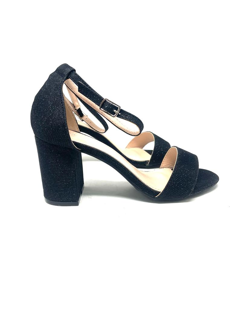 glitter band sandal with comfortable 5 cm heel