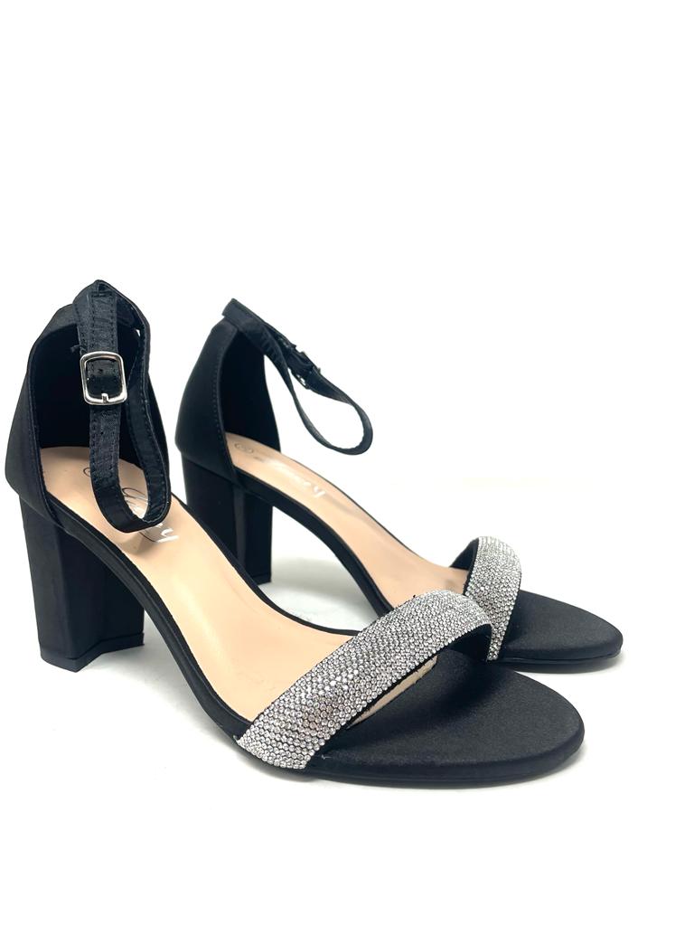 rhinestone band sandal with comfortable heel 5 cm