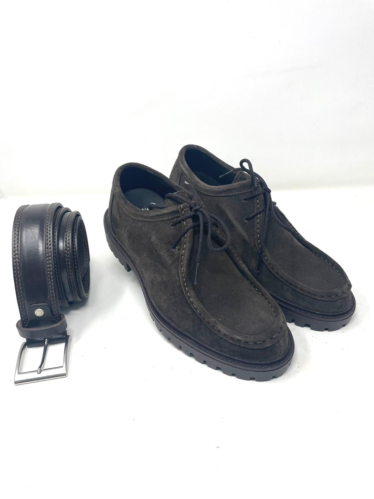 Scarpa modello ingegnere cucita a mano in vera pelle scamosciata  made in italy