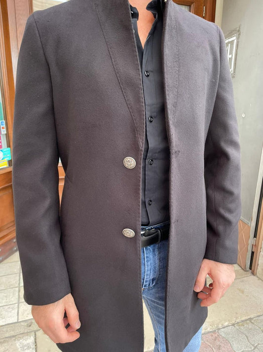 Mandarin collar coat with button. burnished Dolomites