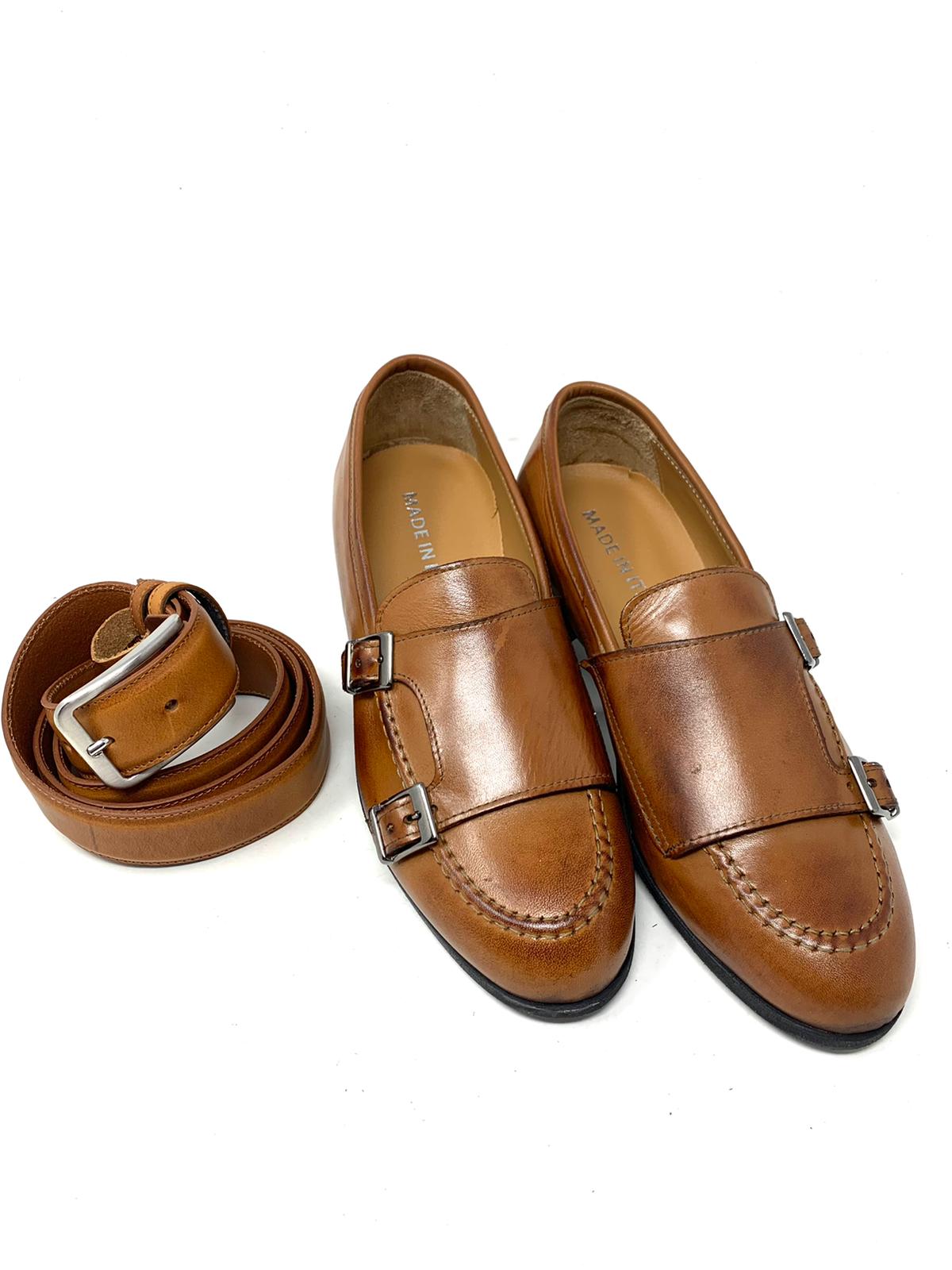 Double buckle moccasin with rubber sole