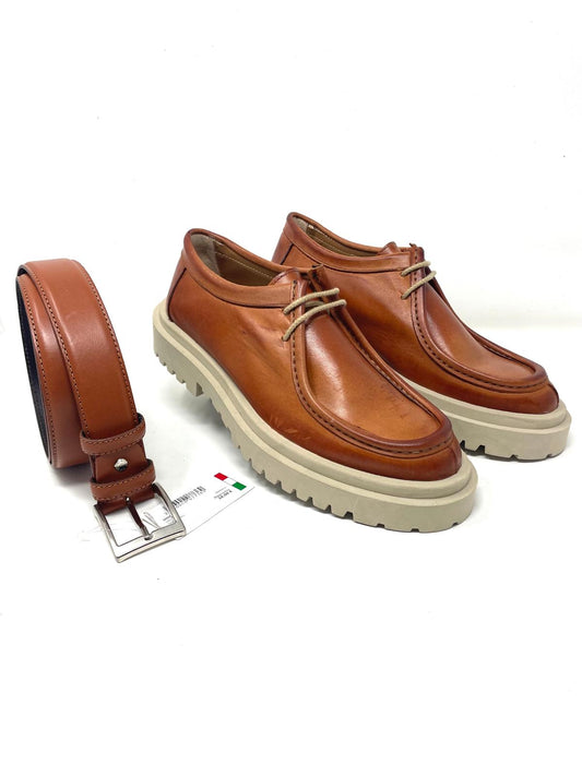 Scarpa modello ingegnere fondo rocciatore alto beige vera pelle made in Italy