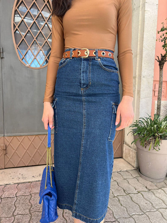 Gonna jeans con tasconi