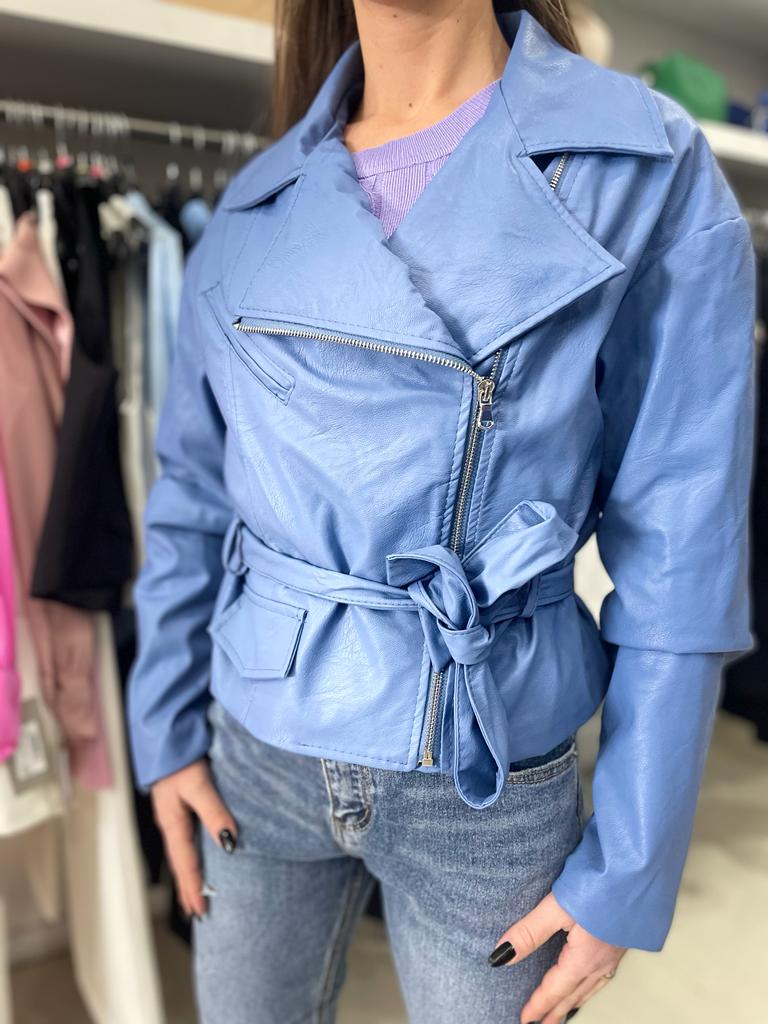 Giubbottino donna eco pelle zip con cintura