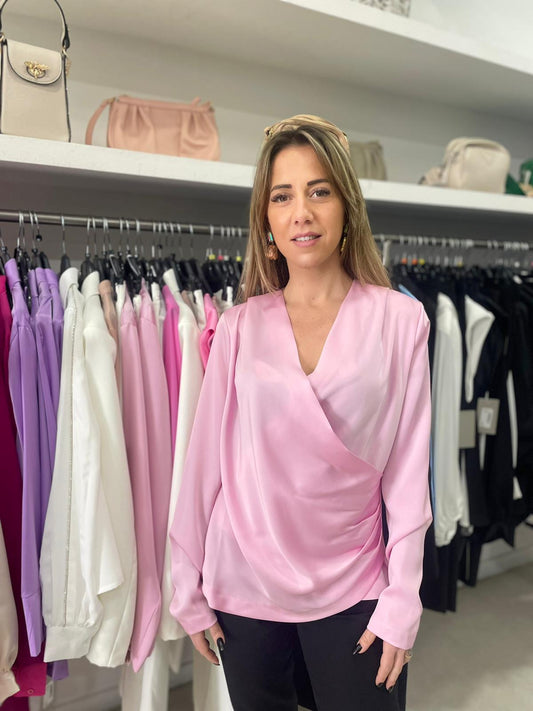 Blusa incrocio raso diagonale Lumina
