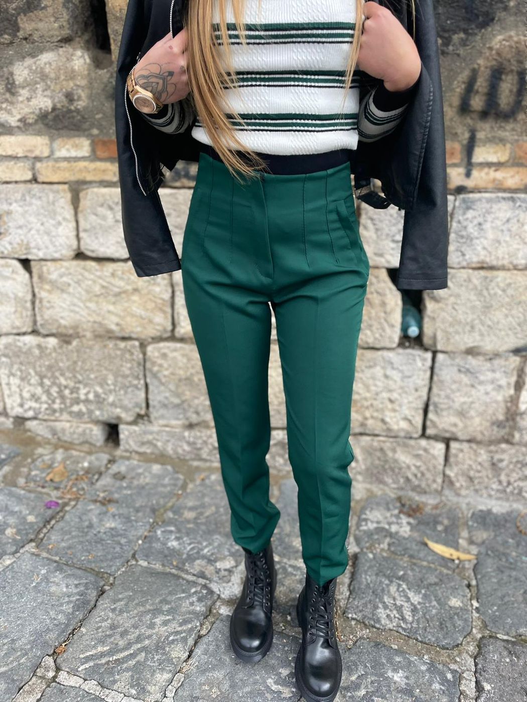High-waisted stitching trousers
