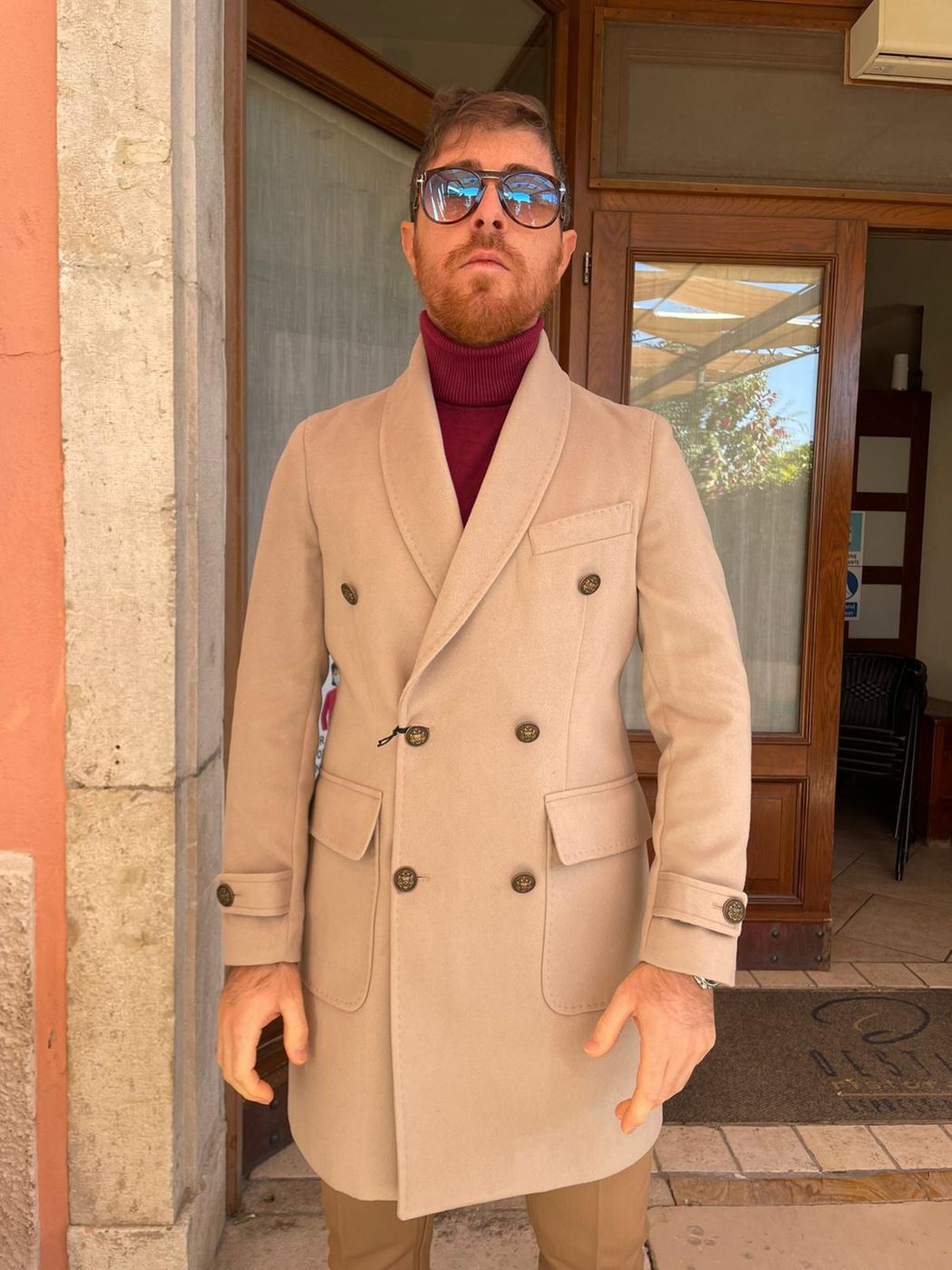 DOUBLE-BREASTED Dolomiti coat with shawl collar and martingale
