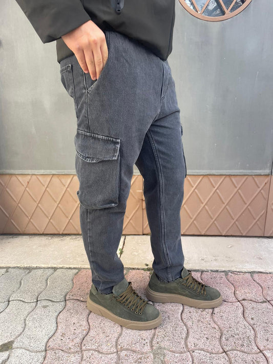 jeans uomo con elastico cargo slavato