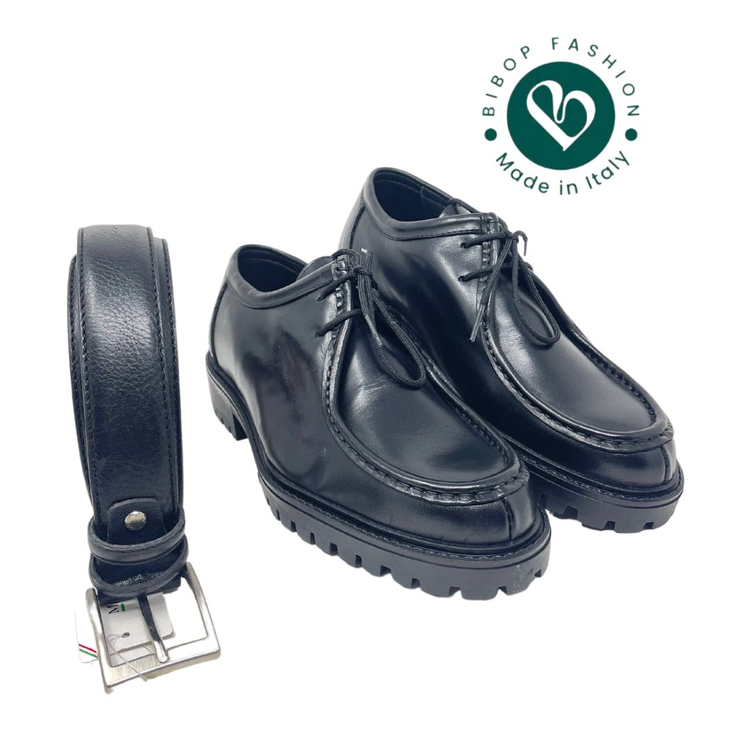 Scarpa modello ingegnere cucita a mano in vera pelle made in italy