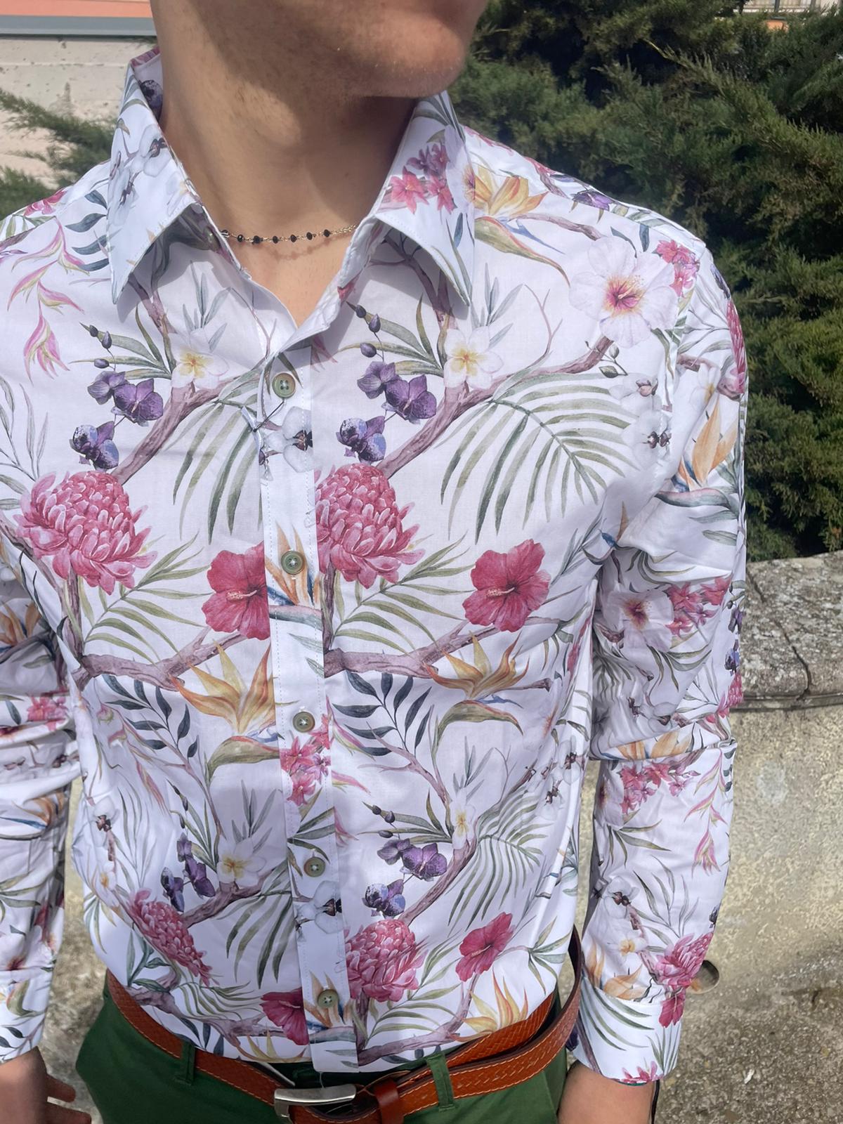 Slim stretch cotton floral shirt