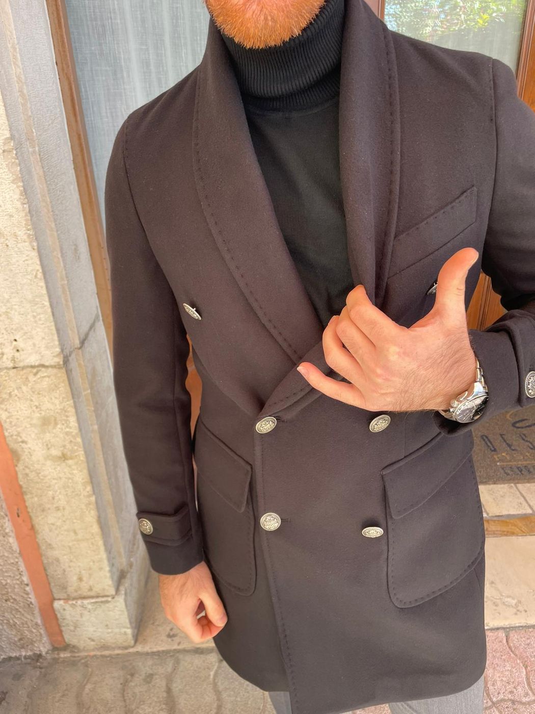 DOUBLE-BREASTED Dolomiti coat with shawl collar and martingale