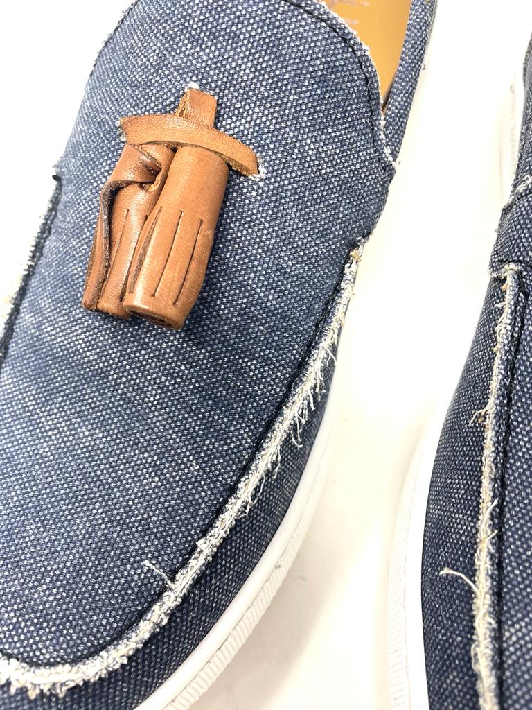 Leather tassel jeans moccasin
 rubber bottom
