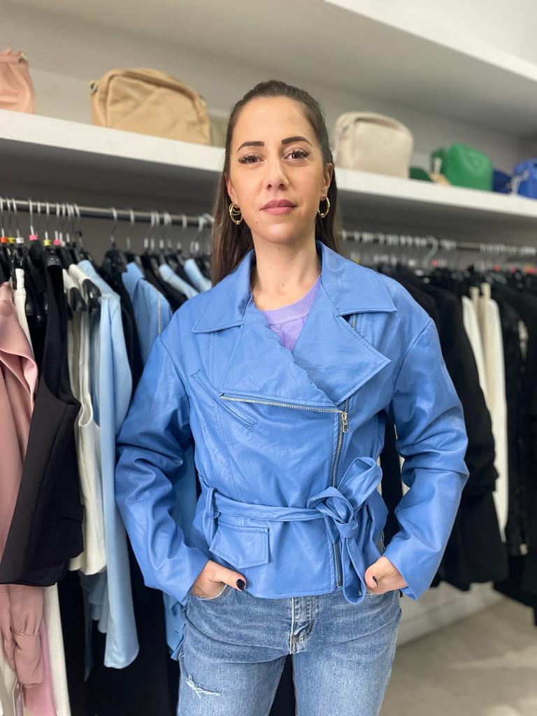 Giubbottino donna eco pelle zip con cintura