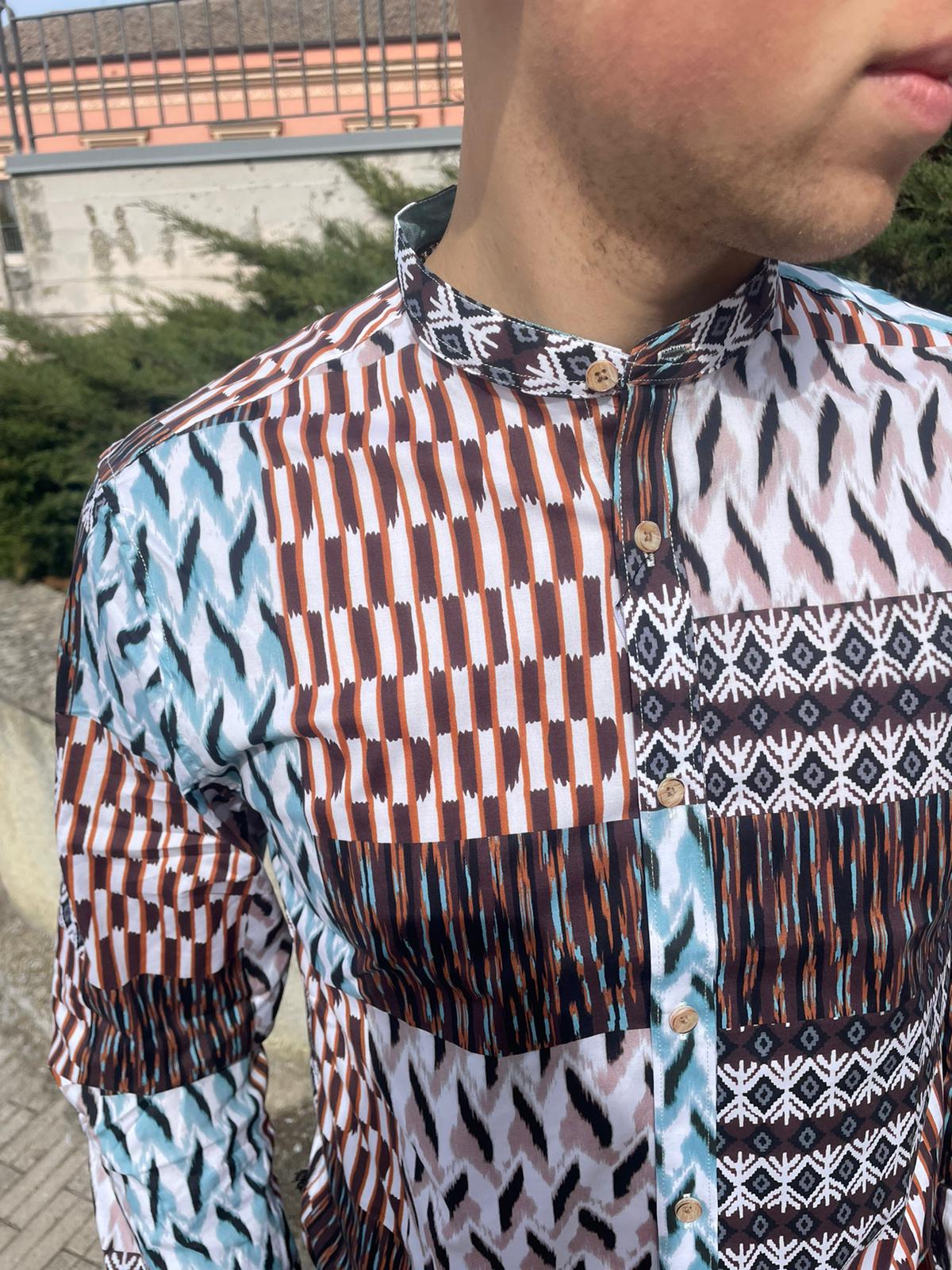 Optical slim Korean shirt in stretch cotton