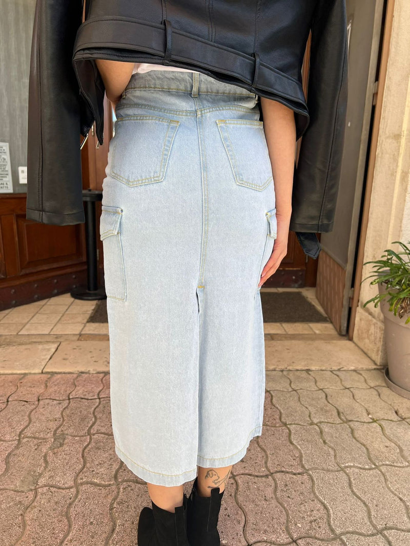 Gonna jeans con tasconi