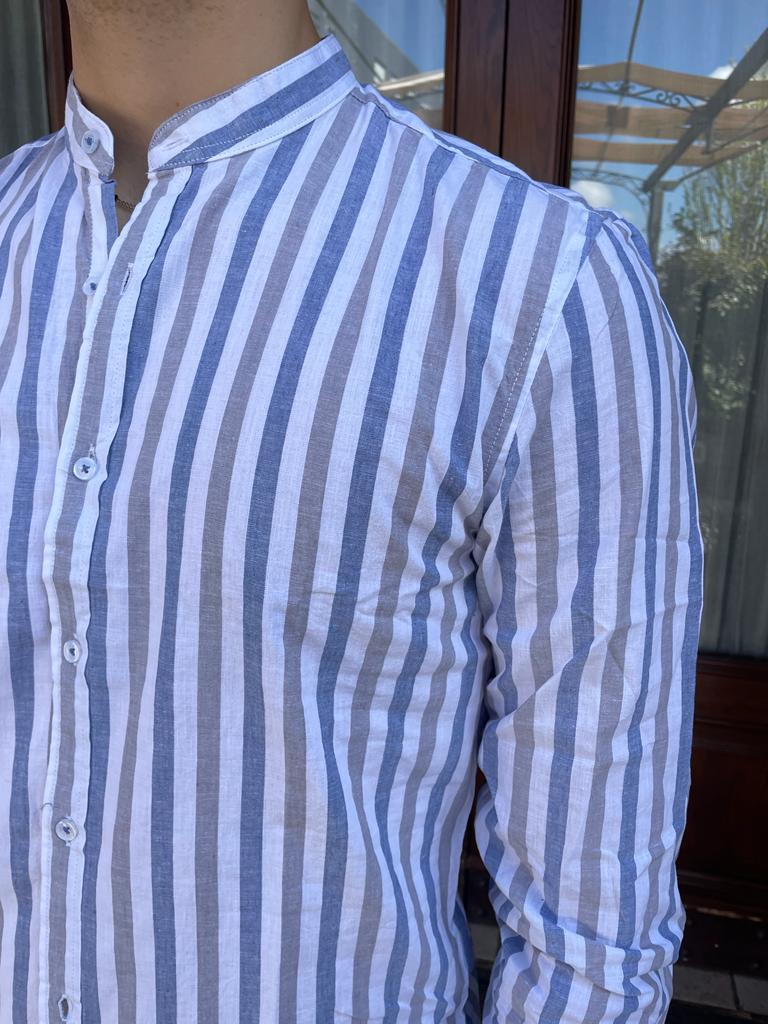 Korean long-sleeved striped cotton shirt
