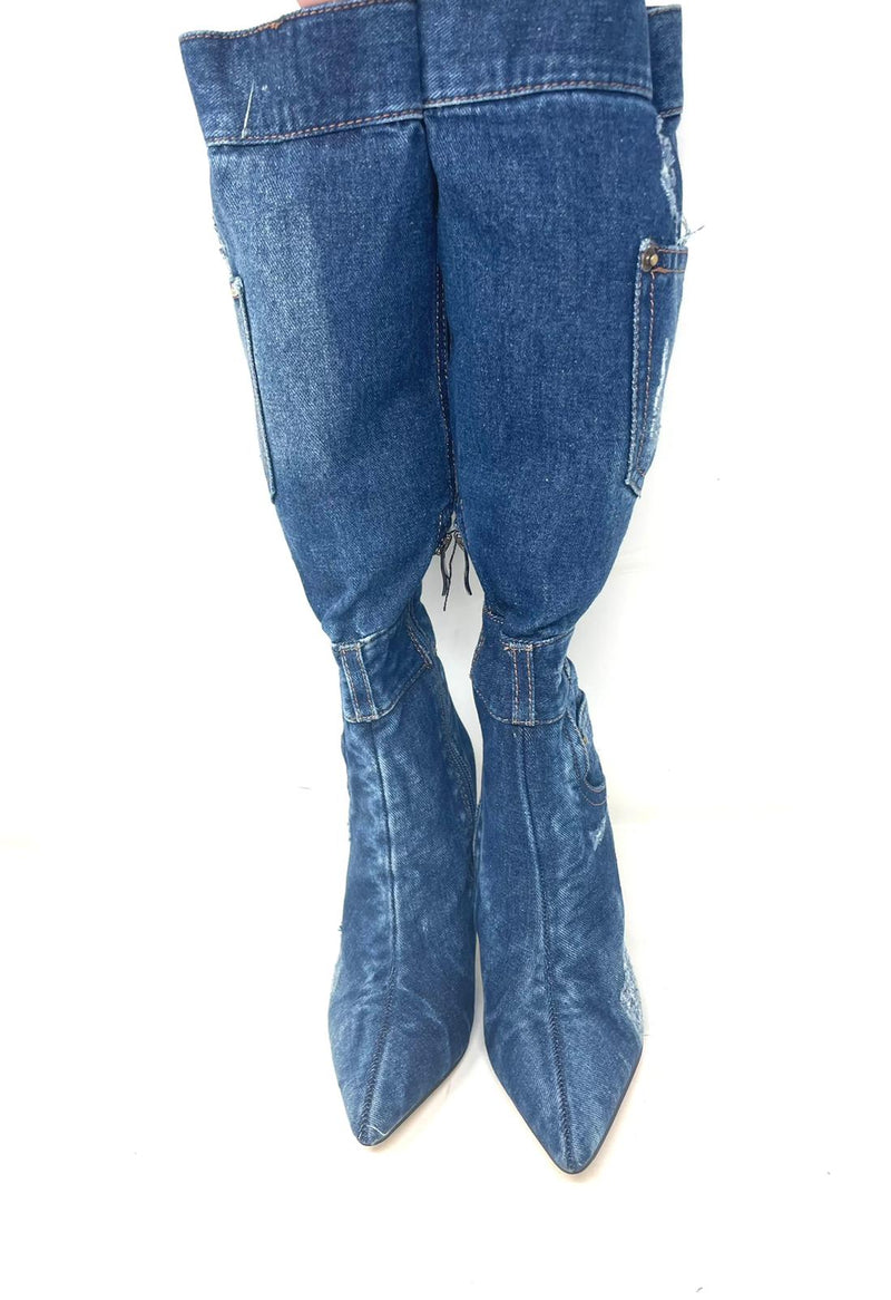 Stivale jeans slavato tacco 10 cm