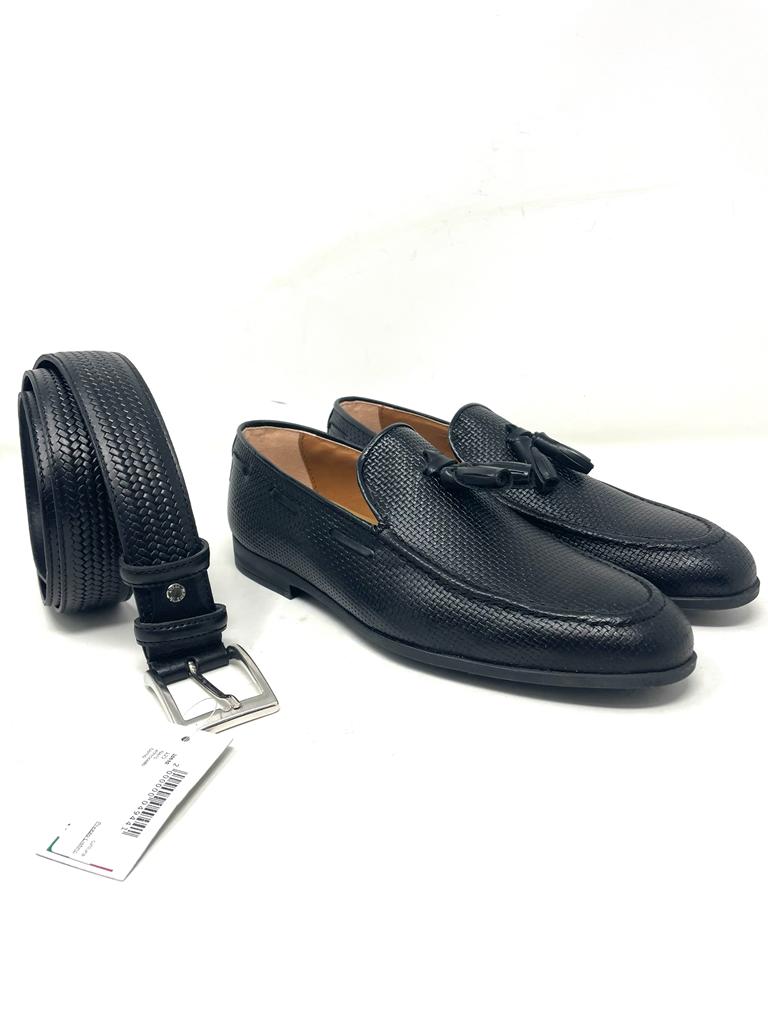Men's woven leather moccasin with tassels
 made in Italy