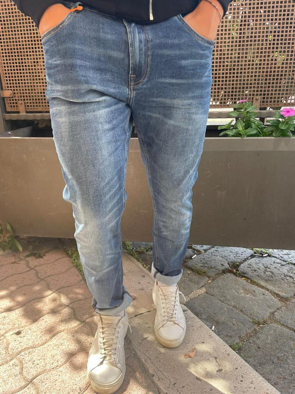 Jeans uomo slavato chiaro elasticizzato